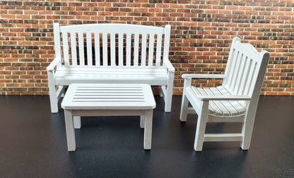 Dollhouse Garden Bench Large White Wood 1:12 Scale Miniature Furniture
