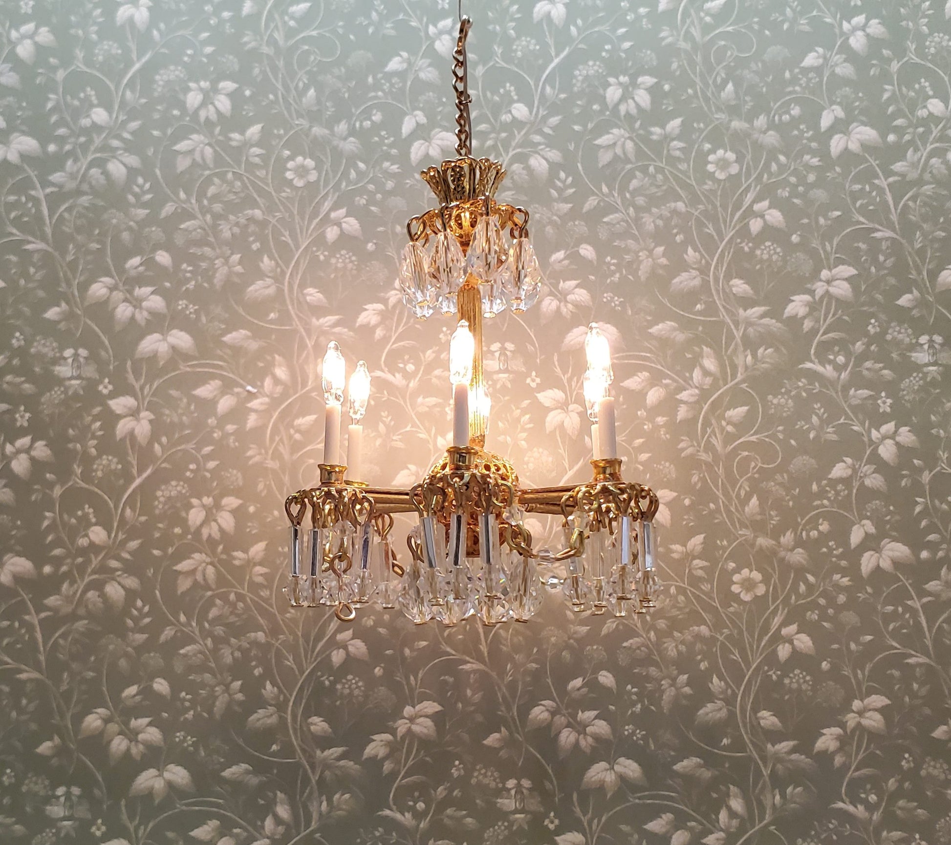 Dollhouse Chandelier 6 Arm Real Glass Crystals 12 Volt 1:12 Scale