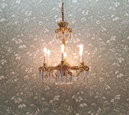 Dollhouse Chandelier 6 Arm Real Glass Crystals 12 Volt 1:12 Scale