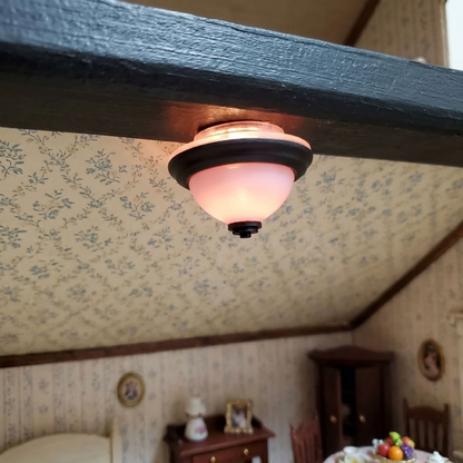 Dollhouse Round Ceiling Light Black 12 Volt Electric with Plug 1:12 Scale