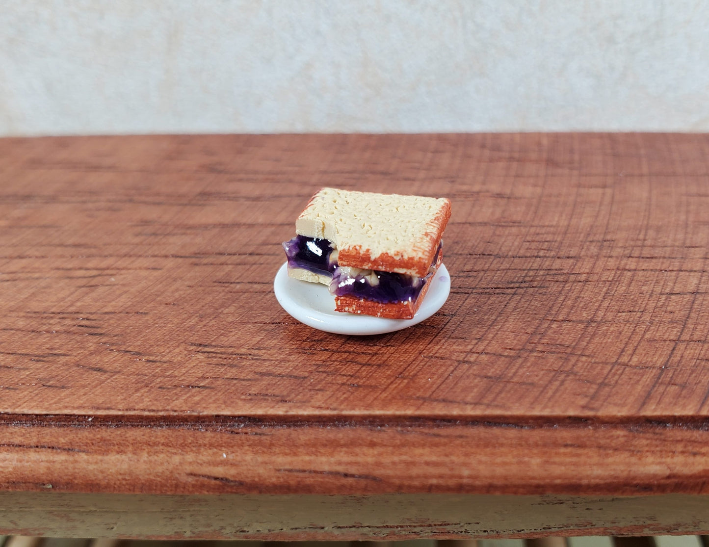 Dollhouse Peanut Butter & Jelly Sandwich with a Bite PBJ 1:12 Scale