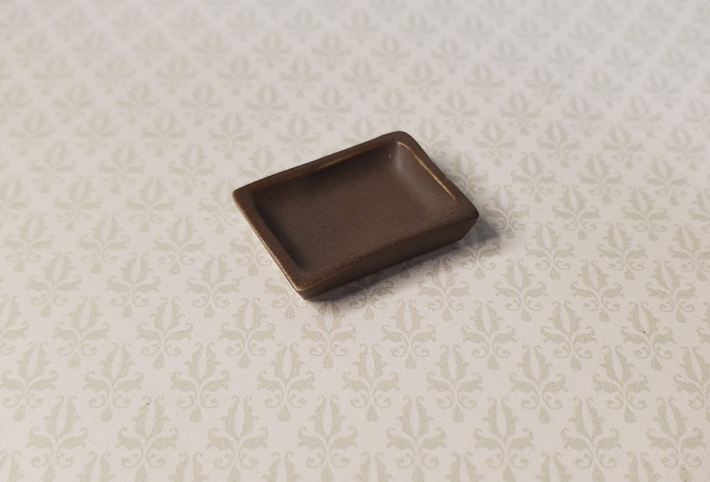 Dollhouse Small Rectangular Brown Ceramic Serving Dish 1:24 Scale Miniature