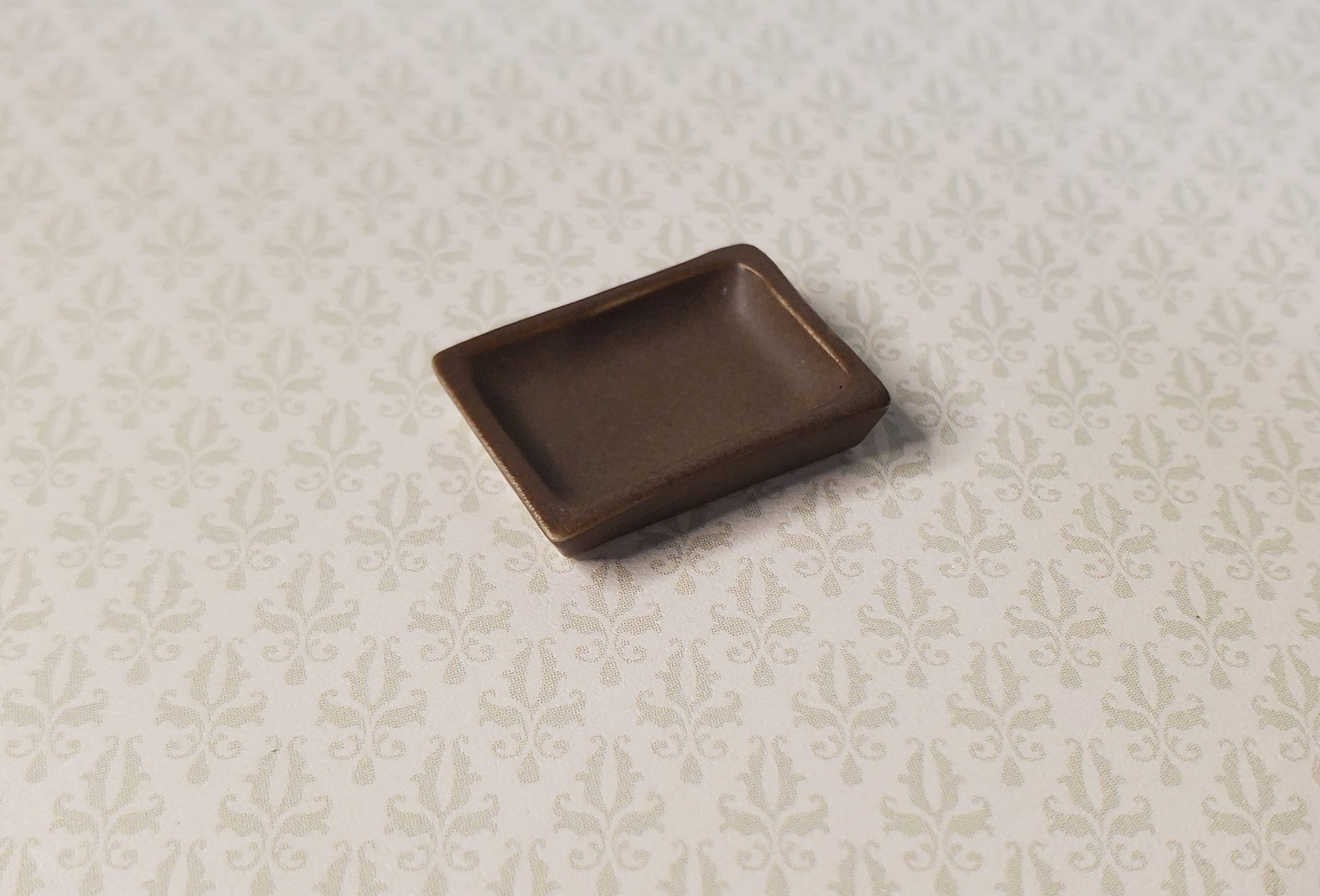 Dollhouse Small Rectangular Brown Ceramic Serving Dish 1:24 Scale Miniature