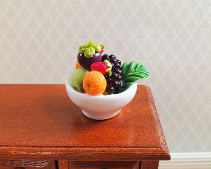 Dollhouse Bowl of Fruit Grapes Oranges White Ceramic 1:12 Scale Miniature