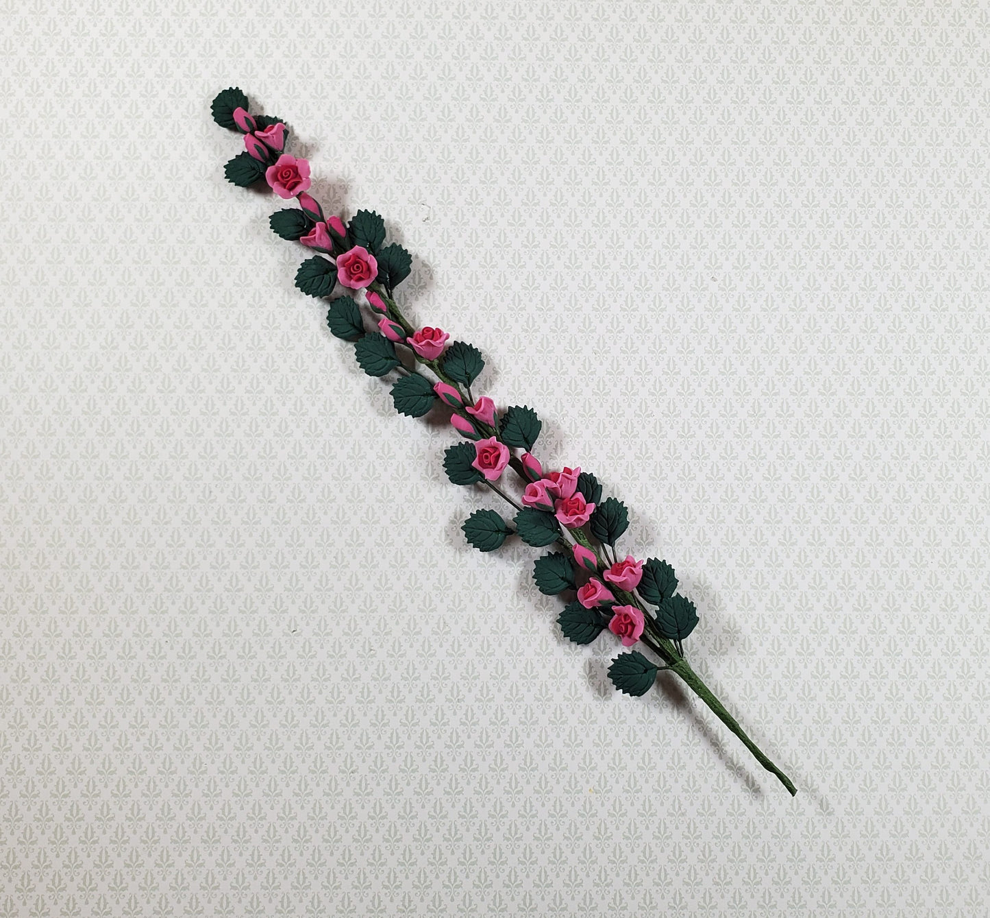Dollhouse Climbing Roses with Leaves Pink Bendable 7" Clay Miniature Flowers Garden