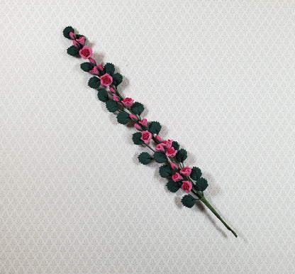 Dollhouse Climbing Roses with Leaves Pink Bendable 7" Clay Miniature Flowers Garden