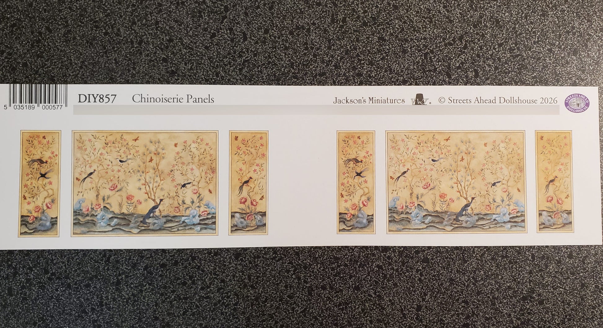 Dollhouse HALF SCALE Mural Birds and Flowers Wall Panels 3 Pieces 1:24 Wallpaper