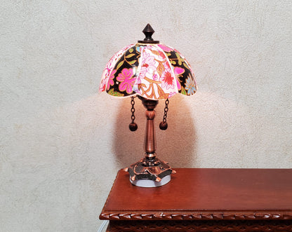 Dollhouse Table Lamp 12 volt w/ Plug Floral Shade Bronze Base 1:12 Scale