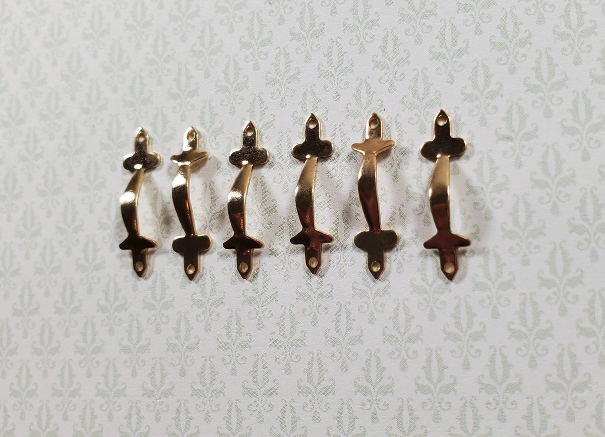 Dollhouse Miniature Drawer Pulls or Door Handles x6 Gold Brass 1:12 Scale