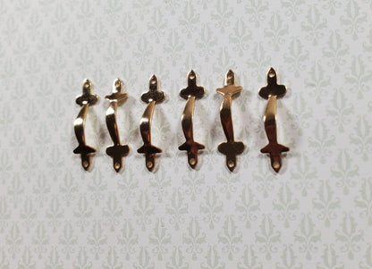 Dollhouse Miniature Drawer Pulls or Door Handles x6 Gold Brass 1:12 Scale