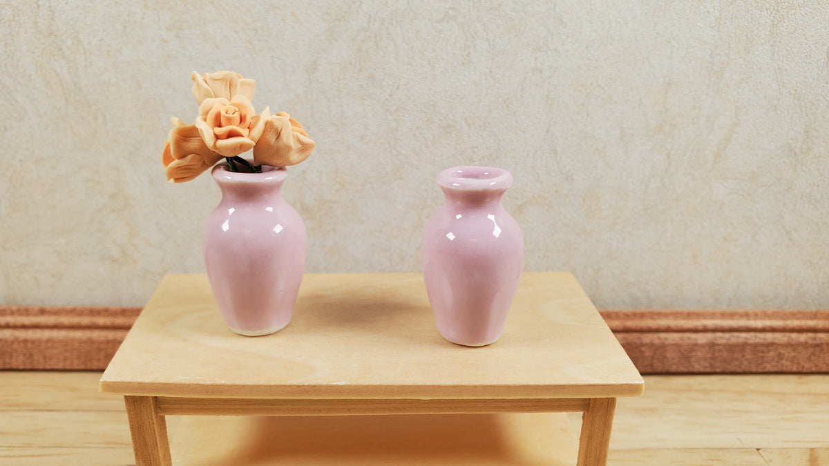 Dollhouse Light Pink Glazed Ceramic Vases x2 1:12 Scale Miniature