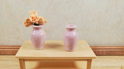 Dollhouse Light Pink Glazed Ceramic Vases x2 1:12 Scale Miniature