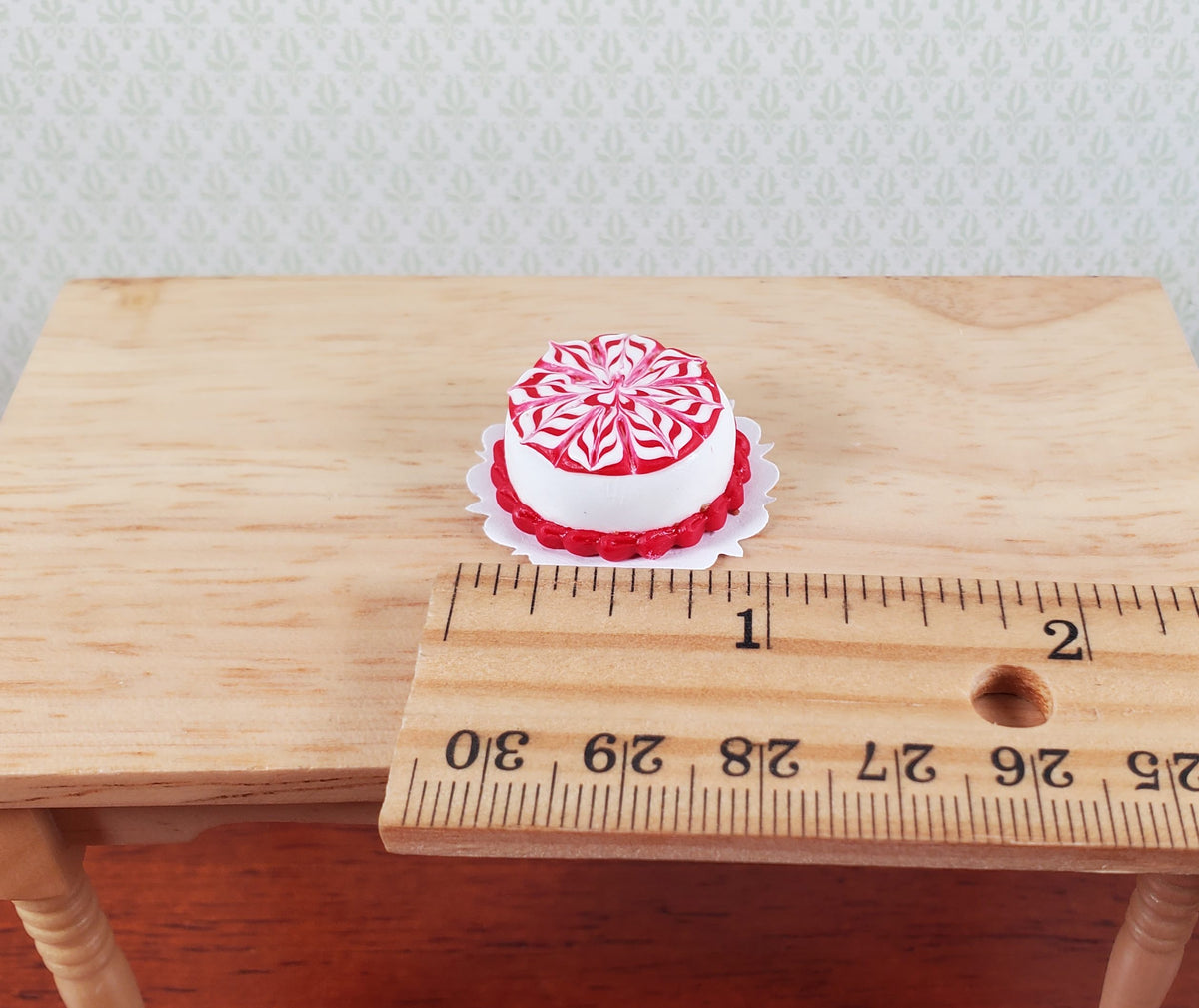 Dollhouse Red & White Round Swirl Cake 1:12 Scale Miniature Food Prop Dessert