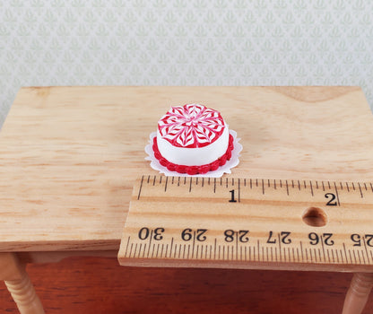 Dollhouse Red & White Round Swirl Cake 1:12 Scale Miniature Food Prop Dessert