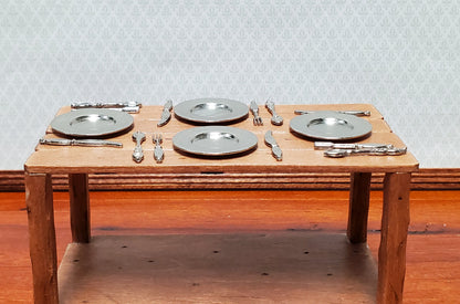 Dollhouse Silver Plates and Silverware Place Settings x4 1:12 Scale Miniatures