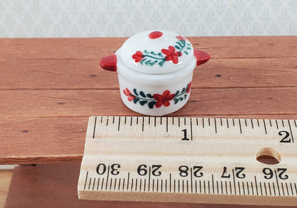Dollhouse Stock Pot for Soup Ceramic with Lid Red & White 1:12 Scale Miniatures