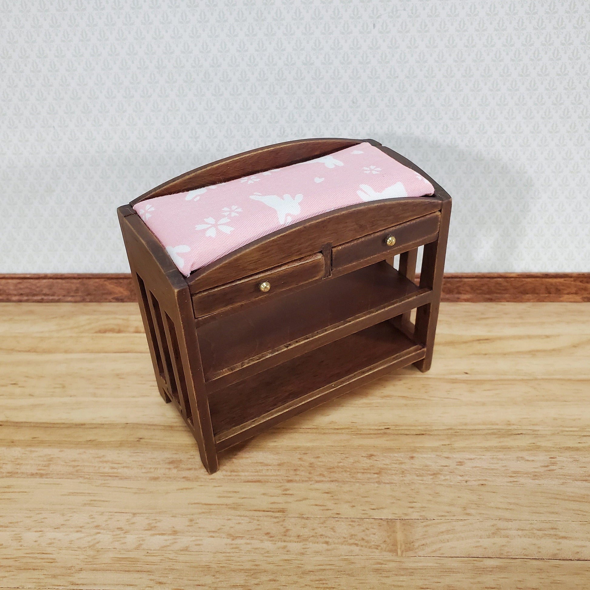 Modern Dollhouse Changing Table Wood Walnut Finish 1:12 Scale Nursery Room Furniture