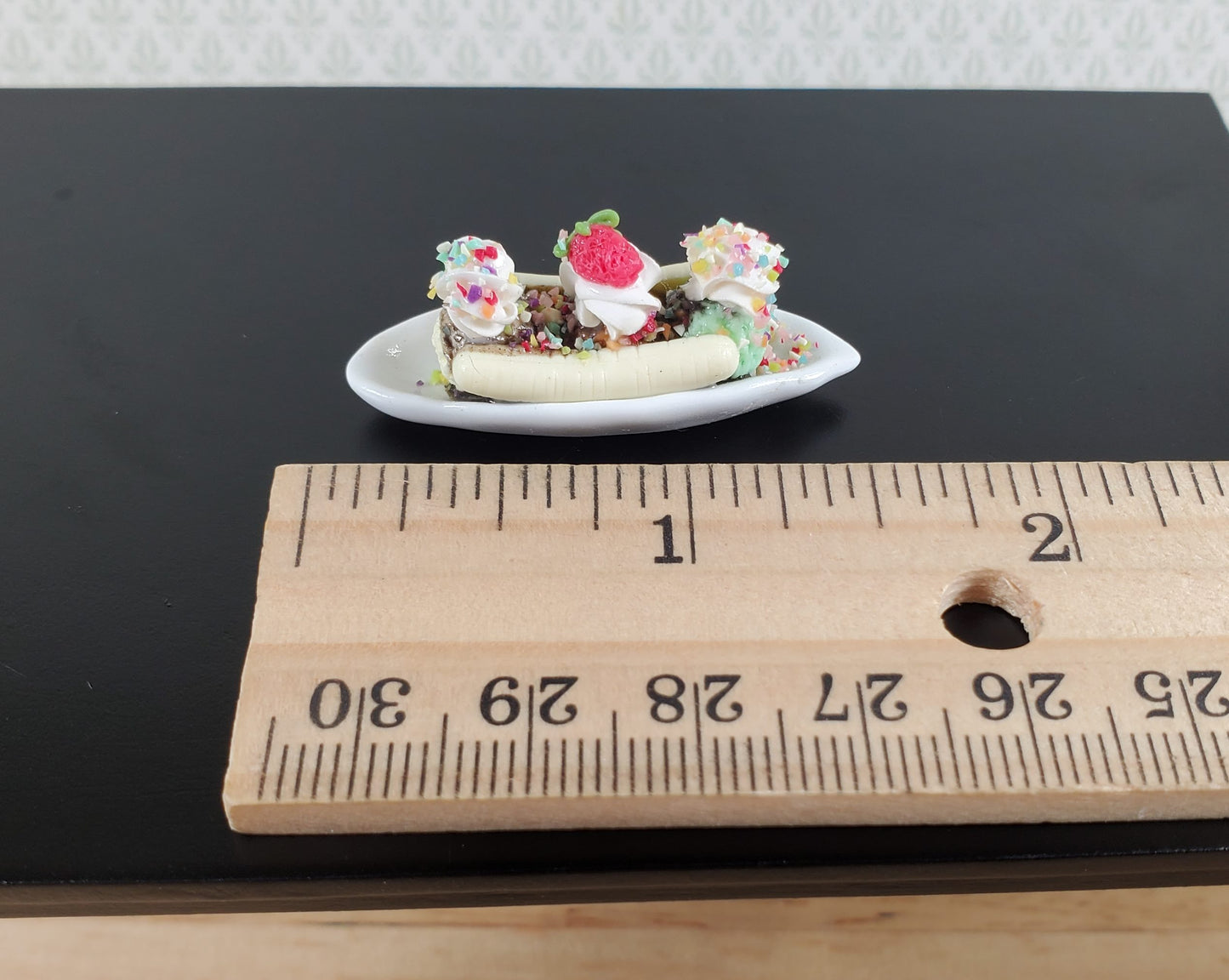 Dollhouse Banana Split Ice Cream Sundae 3 Scoops LARGE Miniature