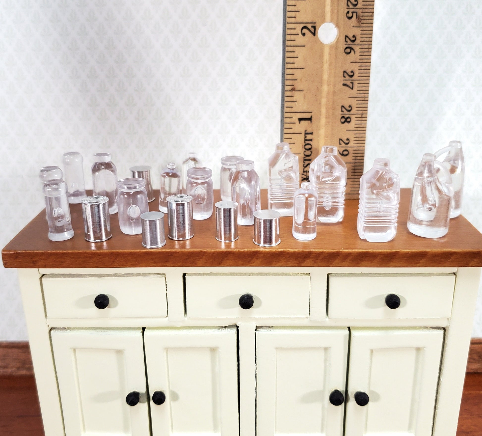 Dollhouse Jars Jugs Metal Cans 22 Pieces Blanks 1:12 Scale Miniatures Groceries