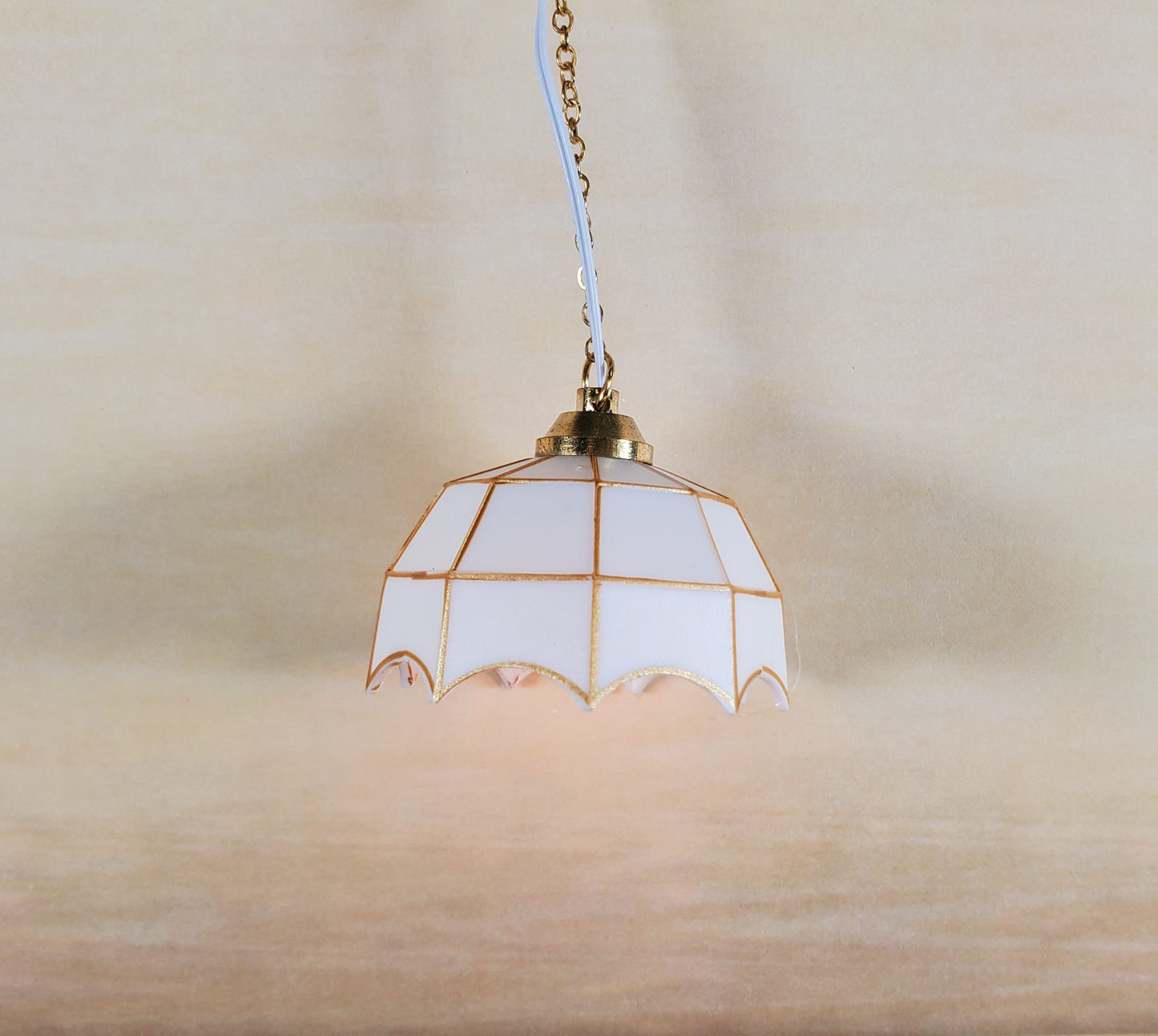 Dollhouse Ceiling Light White and Gold 1:12 Scale Miniature 12 Volt with Plug