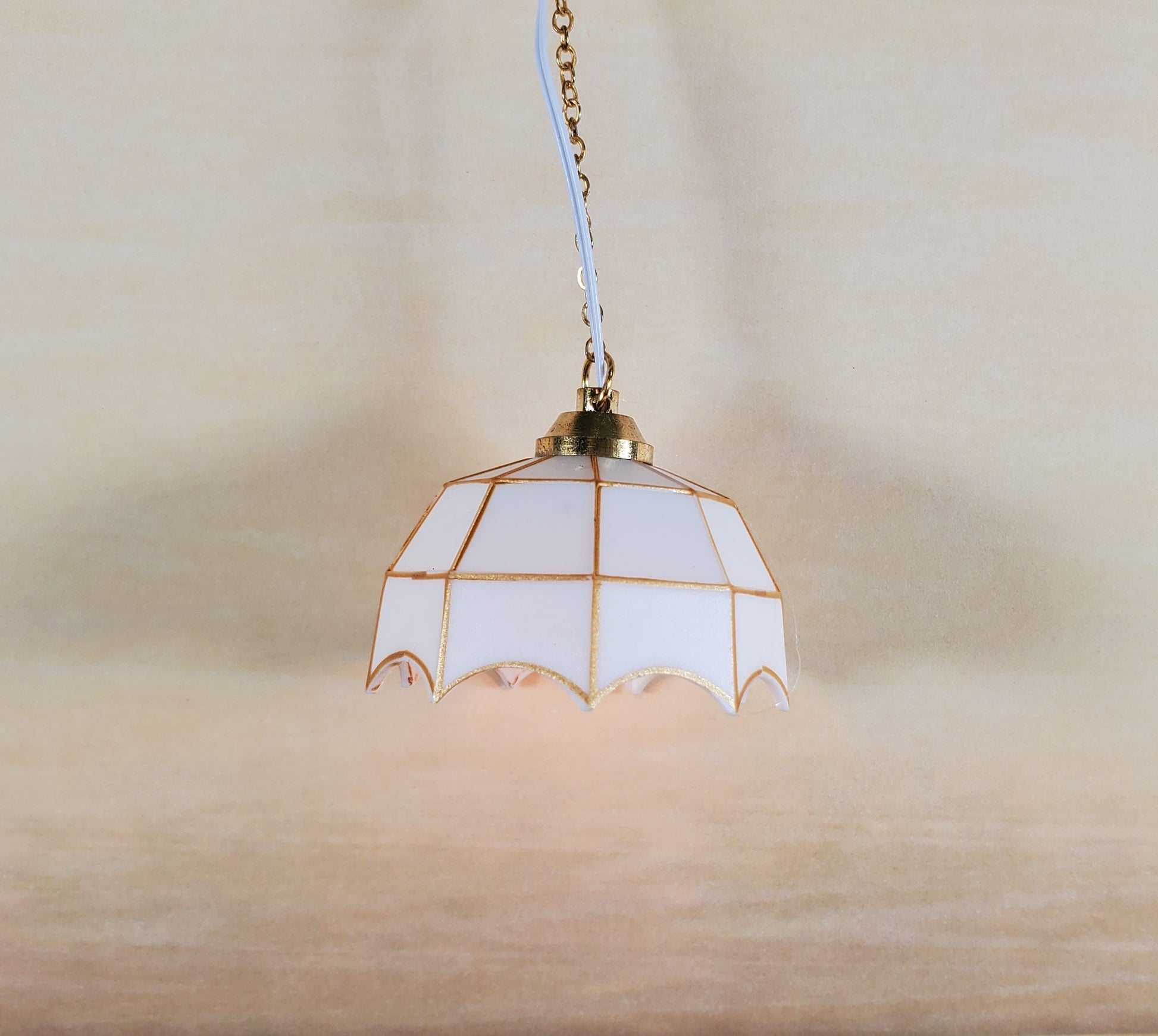 Dollhouse Ceiling Light White and Gold 1:12 Scale Miniature 12 Volt with Plug