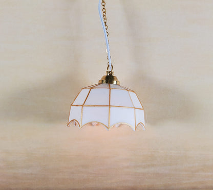 Dollhouse Ceiling Light White and Gold 1:12 Scale Miniature 12 Volt with Plug