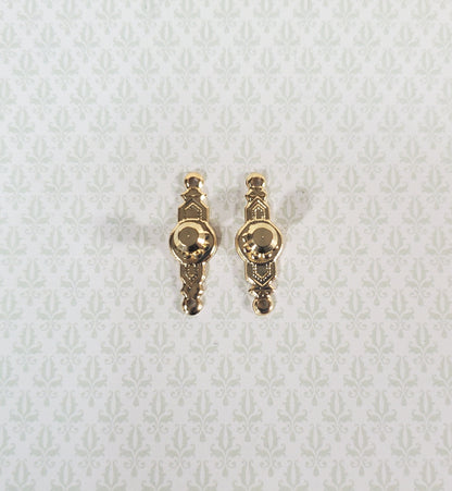 Dollhouse Doorknobs Handles Fancy Gold 1 Set 1:12 Scale Miniatures