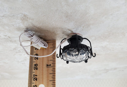 Dollhouse Round Ceiling Light Black 12 Volt with Plug 1:12 Scale Miniature