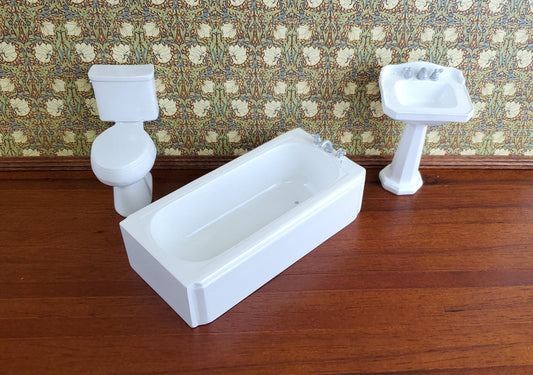 Dollhouse Resin 3 Piece Bathroom Set Tub Toilet Sink All White 1:12 Scale Houseworks