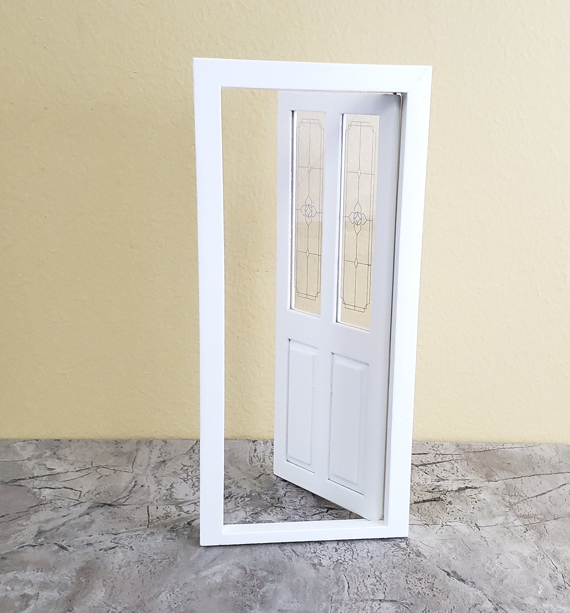 Dollhouse Door Exterior Front Door with Windows Finished White 1:12 Scale Miniature