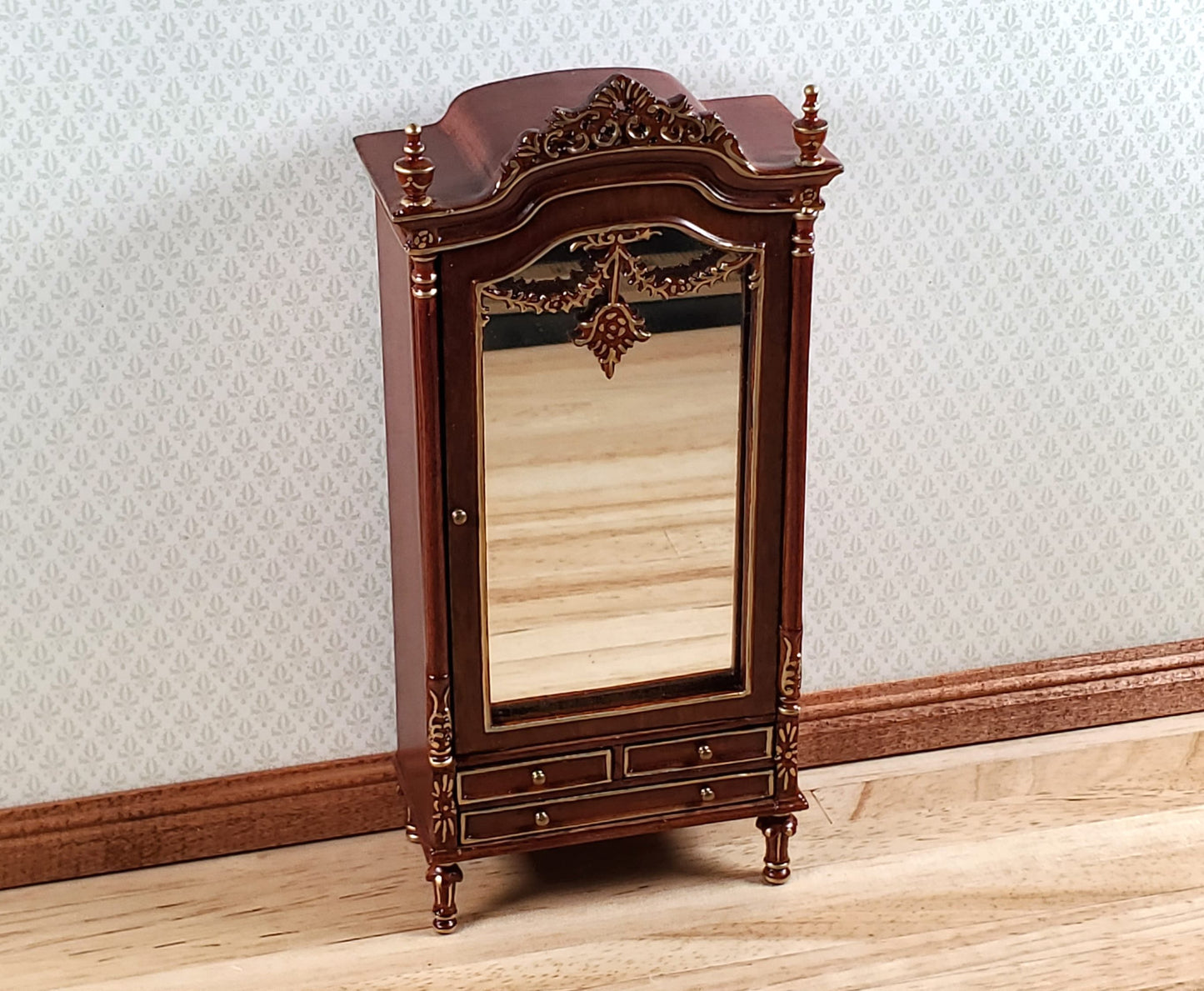 Dollhouse Mirrored Wardrobe Walnut Finish 1:12 Scale by Hansson Miniatures