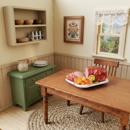 Dollhouse Sliced Ham with Sweet Potatoes on Ceramic Platter 1:12 Scale Miniature