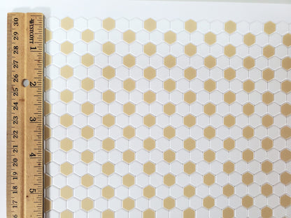 Dollhouse Hexagon Vinyl Tile Flooring Embossed Beige on White Floor 1:12 Scale Miniatures