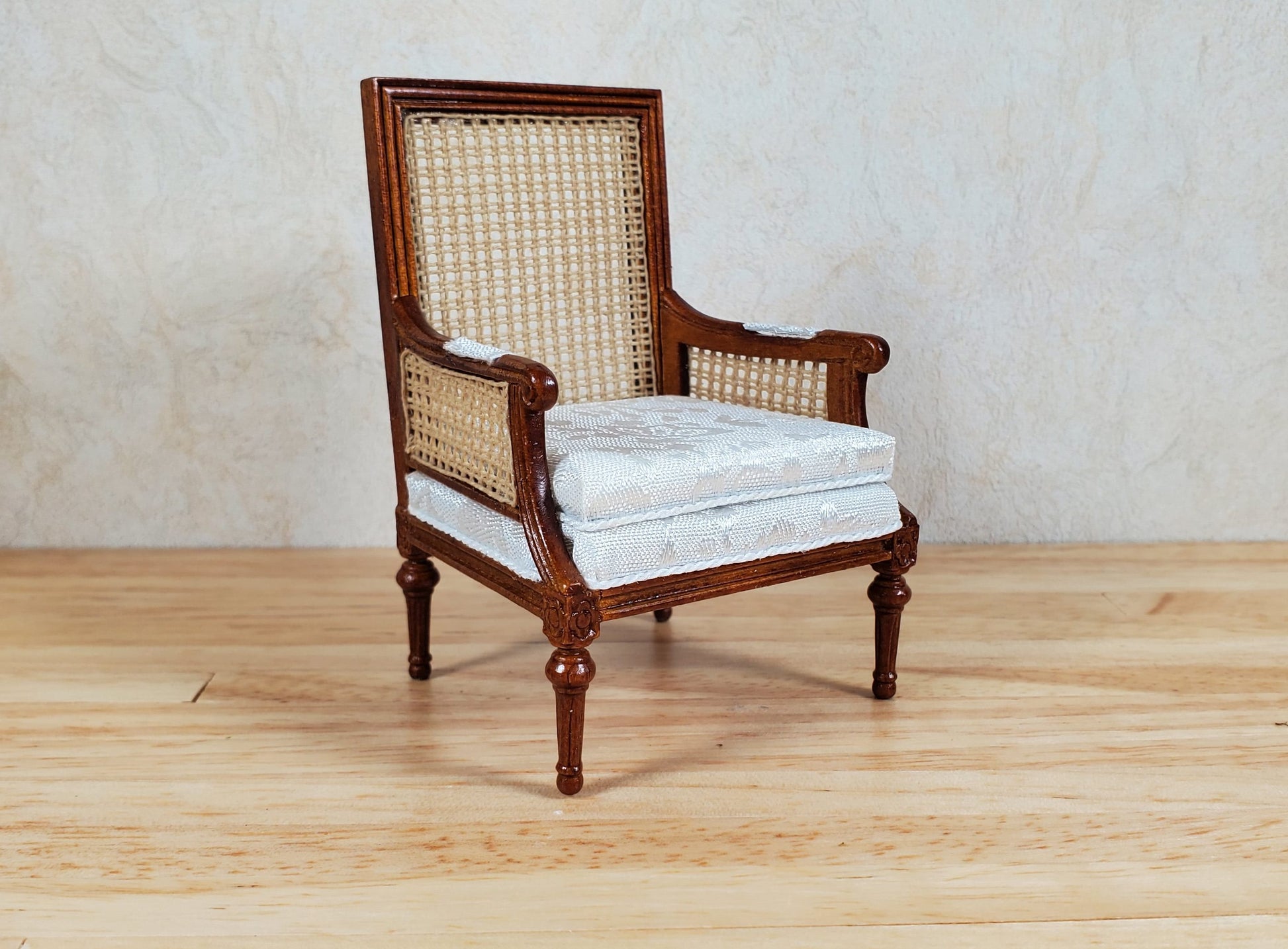 JBM Dollhouse Cane Back Armchair Chair Walnut 1:12 Scale Miniature Furniture