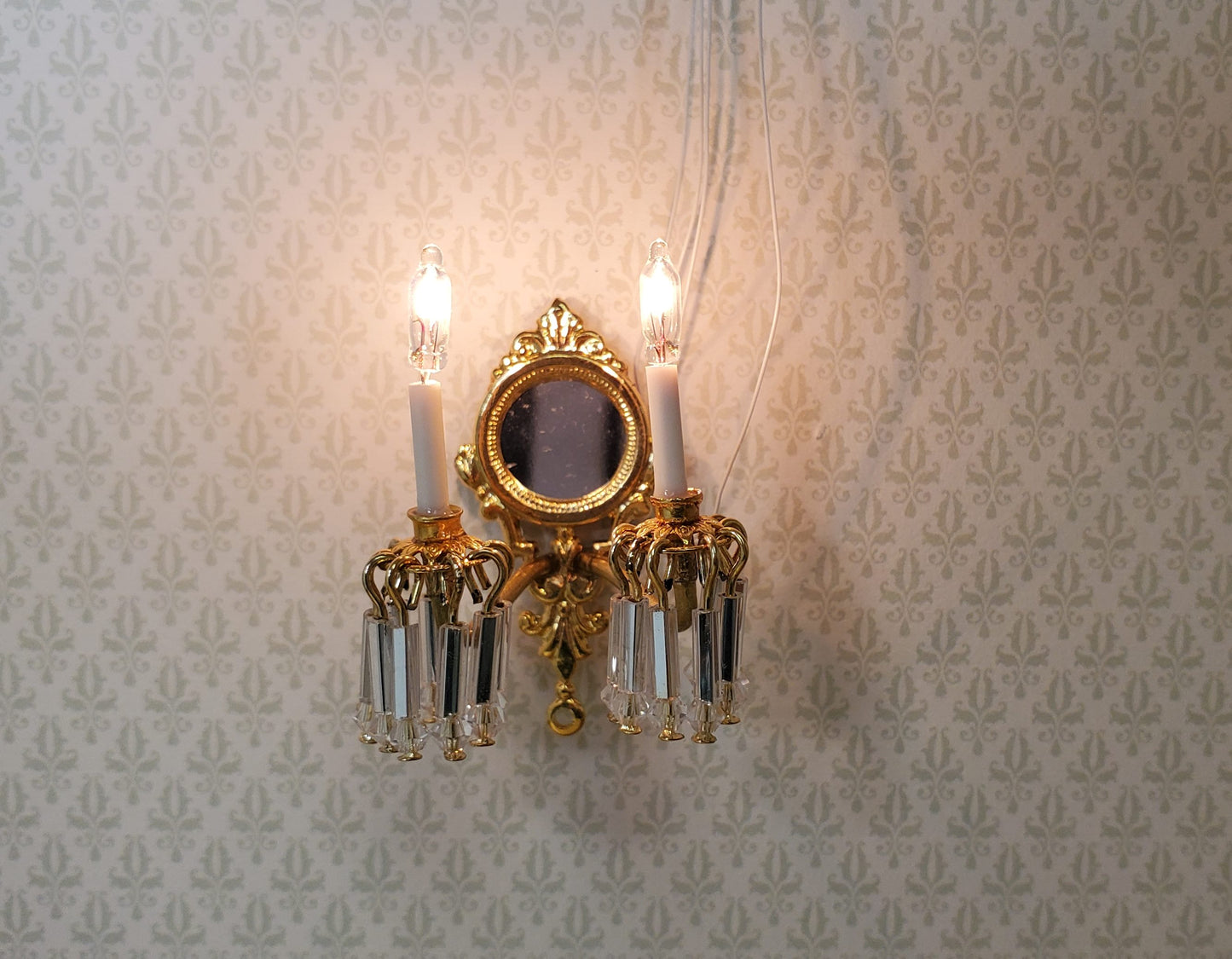 Dollhouse Double Crystal Candle Sconce 12 Volt 1:12 Scale Miniature Handmade