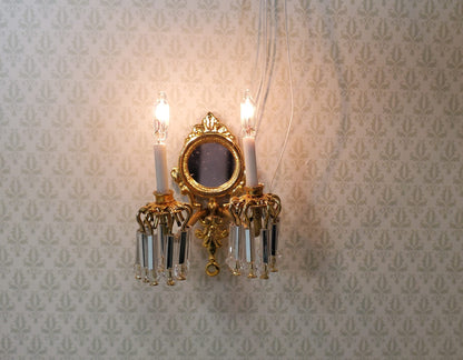 Dollhouse Double Crystal Candle Sconce 12 Volt 1:12 Scale Miniature Handmade