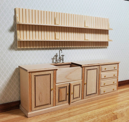 JBM Dollhouse Kitchen Sink & Plate Shelf Farmhouse Style Unfinished 1:12 Scale