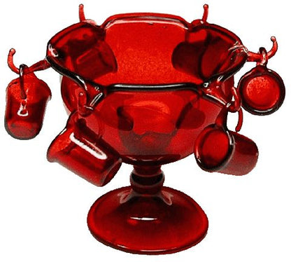 Dollhouse Red Glass Punch Bowl with Cups & Ladle 1:12 Scale Miniature Kitchen