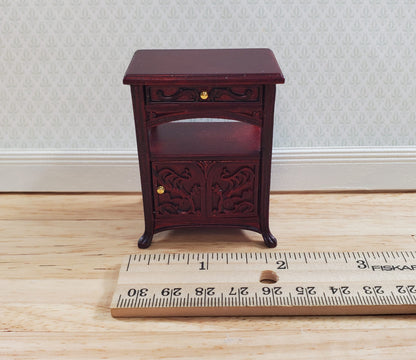 JBM Dollhouse Art Nouveau Side Table Nightstand 1:12 Scale Mahogany Finish