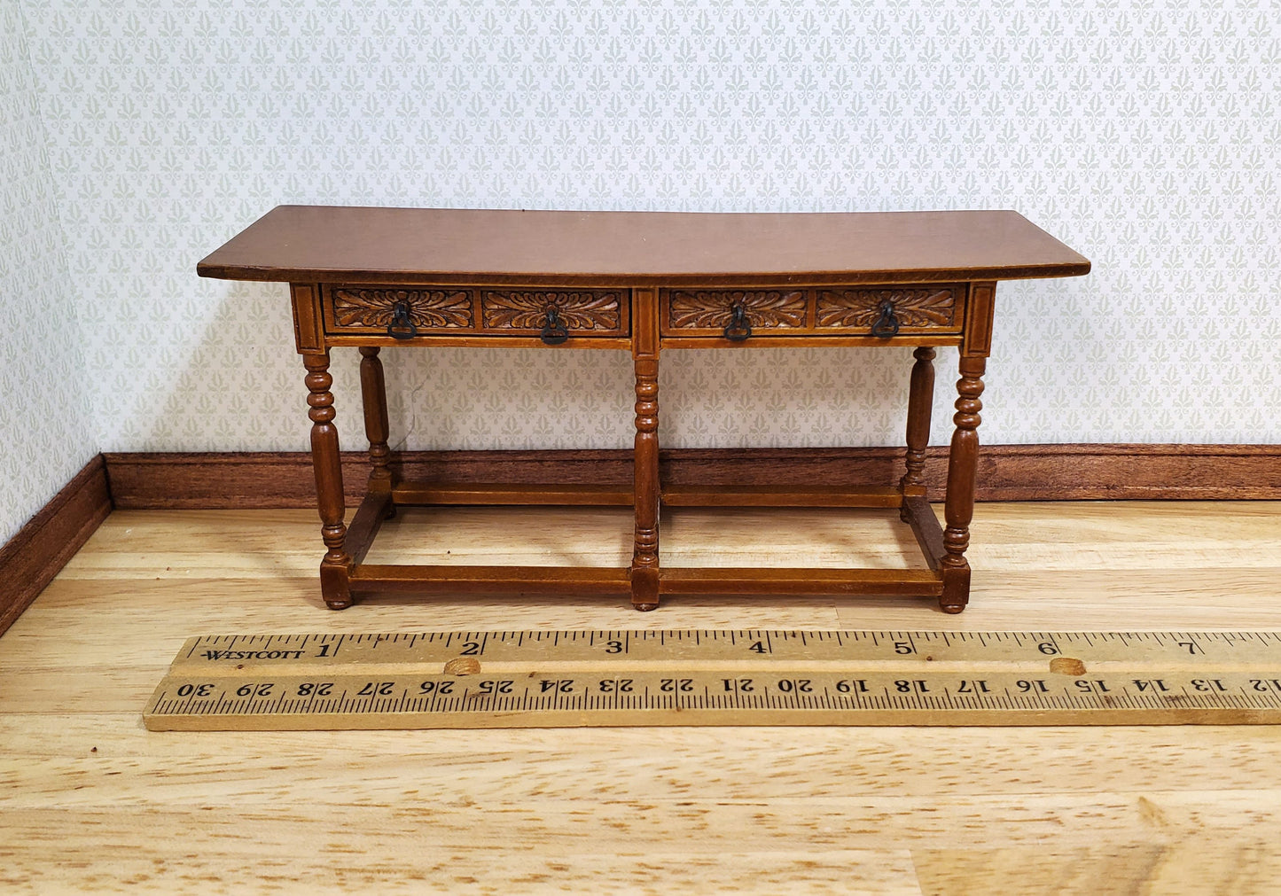 JBM Dollhouse Refectory Table Spanish Style 2 Drawers Style 1:12 Scale Furniture