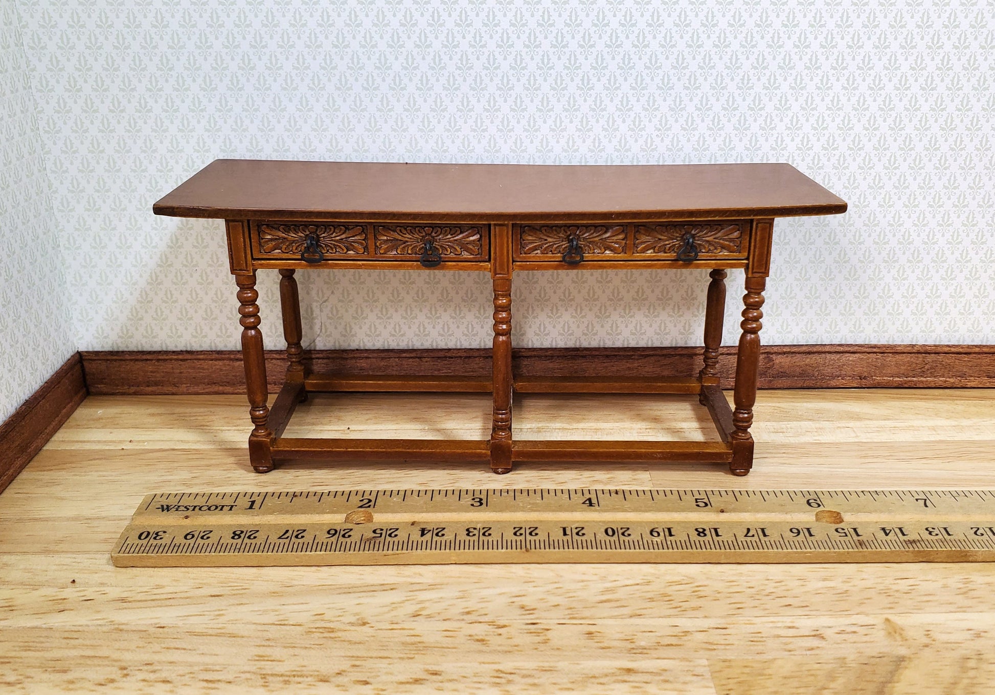 JBM Dollhouse Refectory Table Spanish Style 2 Drawers Style 1:12 Scale Furniture