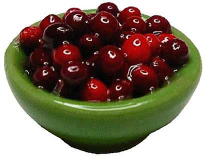 Dollhouse Cranberries or Cherries in a Green Bowl 1:12 Scale Miniature Food