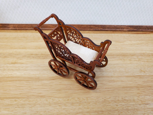 Dollhouse Baby Carriage Stroller Victorian Style 1:12 Scale Furniture Walnut Finish