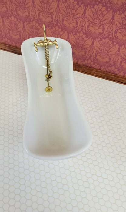 Dollhouse Miniature Bathroom Set White Gold Rose Porcelain Tub Toilet Sink