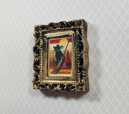 Miniature Vintage Black Cat Halloween Framed Print 1:12 Scale Witch House