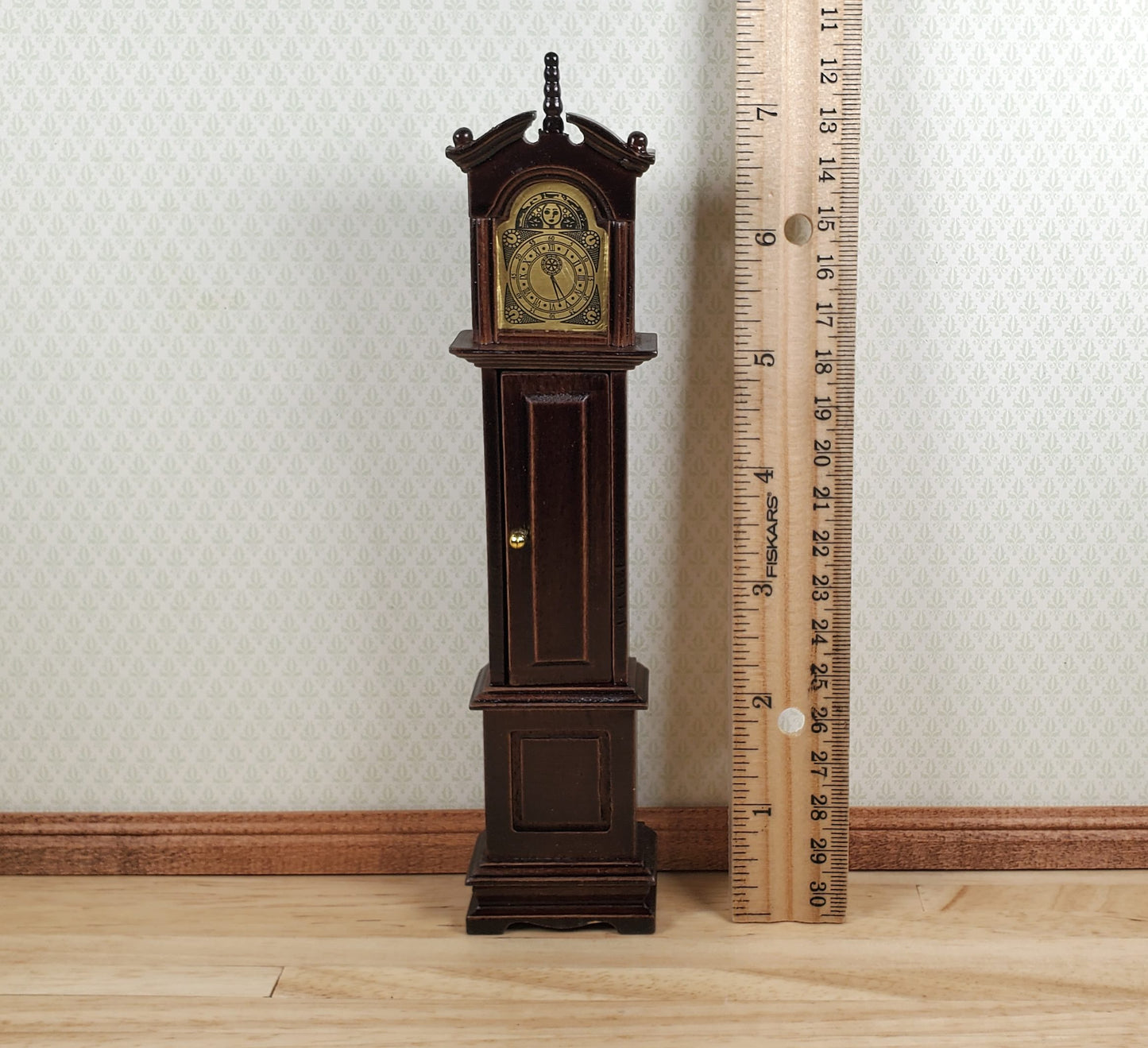 Dollhouse Wood Grandfather Clock Opens Walnut Finish1:12 Scale Miniature