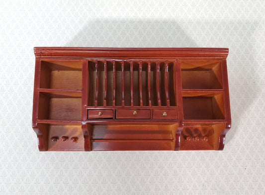 Dollhouse Plate Rack Shelf Kitchen Walnut with Drawers and Shelves 1:12 Scale Miniature