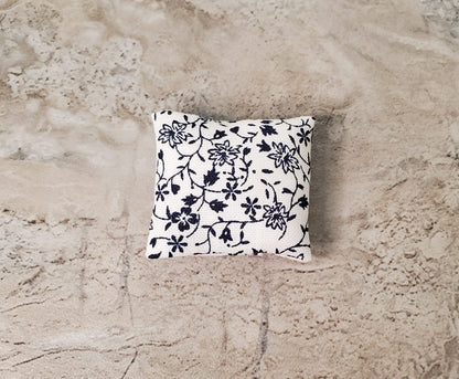 Dollhouse Miniature Pillow Navy Blue Vines Flowers Handmade 1:12 Scale 1 1/2"