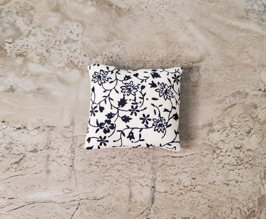 Dollhouse Miniature Pillow Navy Blue Vines Flowers Handmade 1:12 Scale 1 1/2"