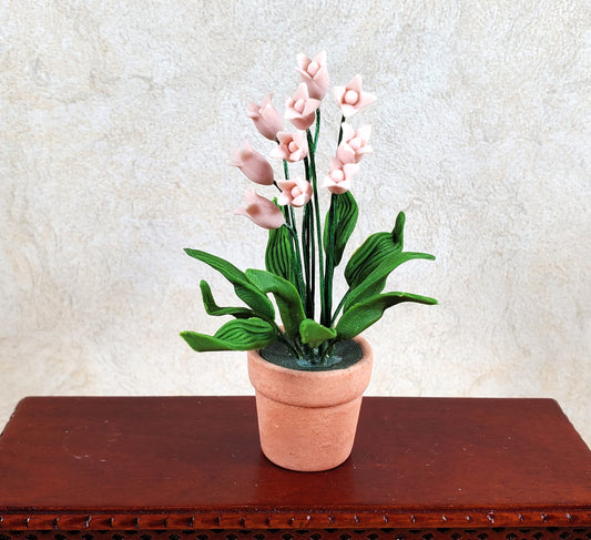 Dollhouse Large Pink Lily of the Valley in Terra Cotta Pot 1:12 Scale Miniature
